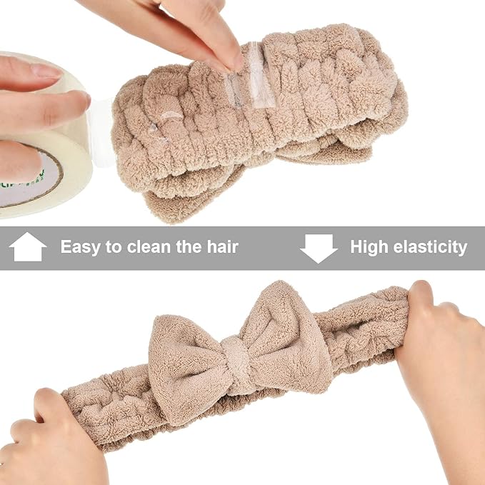 3 Pieces Towel Headbands for Women Makeup Headband for Washing Face Makeup Spa Headband, Microfiber Bowtie Shower Headband for Women(Light Pink, Light Green, Light Brown)