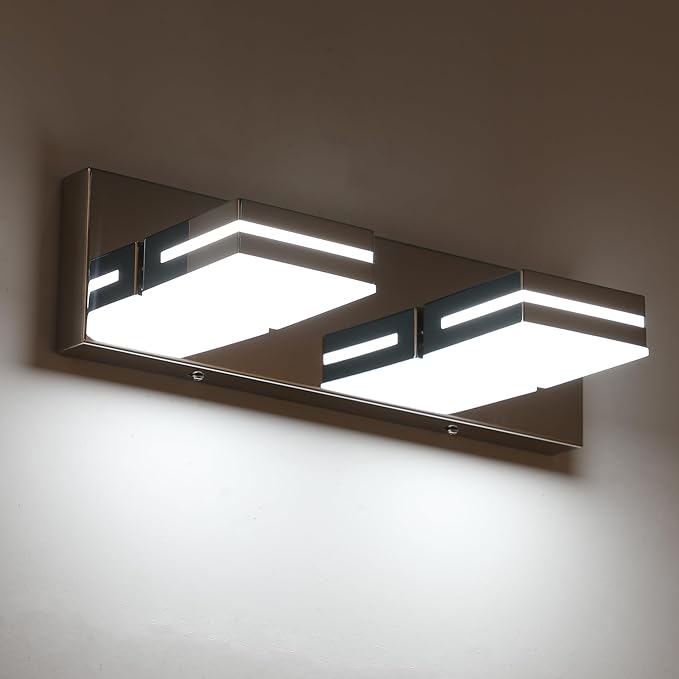 SineRise LED Modern Bathroom Vanity Light Fixtures (2-Light, 15.5-Inch), Chrome Modern Acrylic Bathroom Wall Lighting Fixtures Over Mirror (Cool White 6000K)