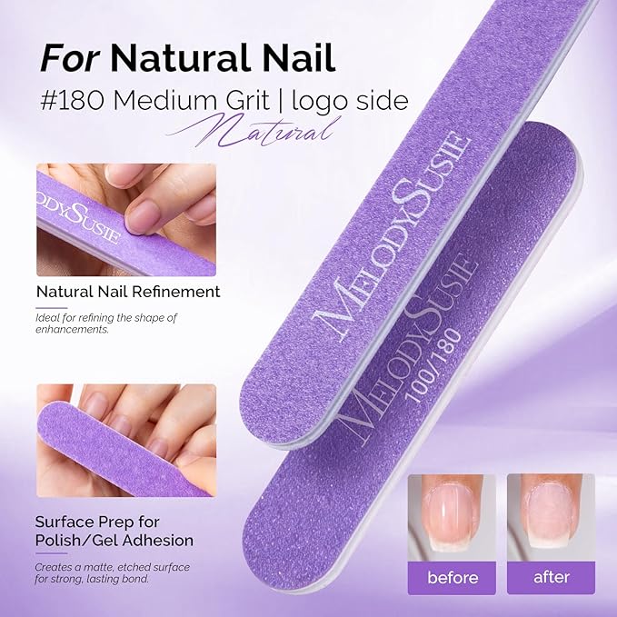 MelodySusie Nail File Kit, 7Pcs Double Sided 100/180 Grit Mixed-Shape Emery Boards for Nails, Professional Manicure Pedicure Supplies for Home and Salon Use, Mothers Day Gifts, Purple