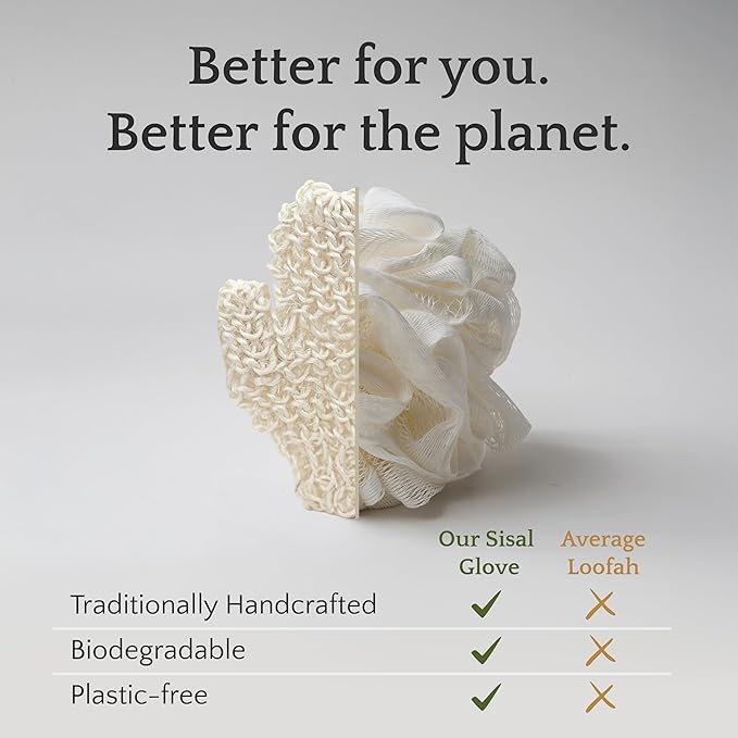 Sisal Body Exfoliator Glove 9", Natural Shower Mitt with Loofah Texture for Deep Cleansing, Dry Brushing, Smooth Skin, Salt, Kusamba by QUR