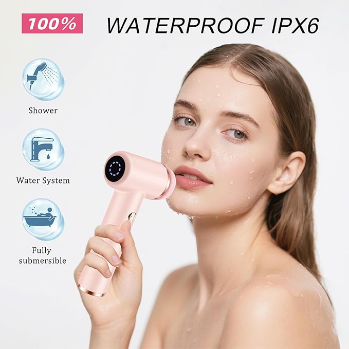 Electric Facial Cleansing Brush with 4 Brush Heads & 5 Speeds - IPX6 Waterproof, Type-C Fast Charging - for Deep Cleansing, Exfoliating, Pore Minimizing & Makeup Removal (Pink)