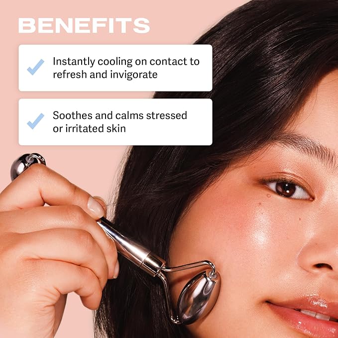 Sacheu Stainless Steel Face Roller Skin Care and Lymphatic Drainage — Cooling Metal Roller for Puffiness, Wrinkles, and Face Lifting, Dual-Sided Facial and Eye Massager, Includes Travel Pouch