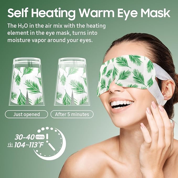 BeHoomi Steam Eye Mask, 10Packs Heated Eye Mask, Self Heating Disposable SPA Warm Compress for Eyes Sleep Mask, Travel Essentials & Relaxation Gifts, Valentine's Day Gifts (Tea Tree Scent)