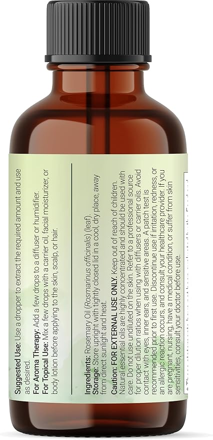 Micro Ingredients Rosemary Essential Oil for Hair, Scalp & Skin, 8 fl oz – 100% Pure & Natural with Dropper | Aromatherapy, Diffuser, Soap, Candle & Massage Use | Woody Herbal Aroma, Cruelty-Free