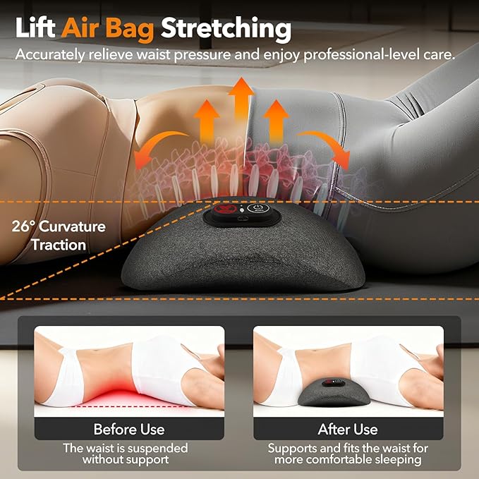 3 in 1 Electric Lumbar Massager Support Pillow, Back Massager with Heat, Adjustable Height for Bed and Chair,Back Support Pillow for Lower Back Pain Relief and Spine Support