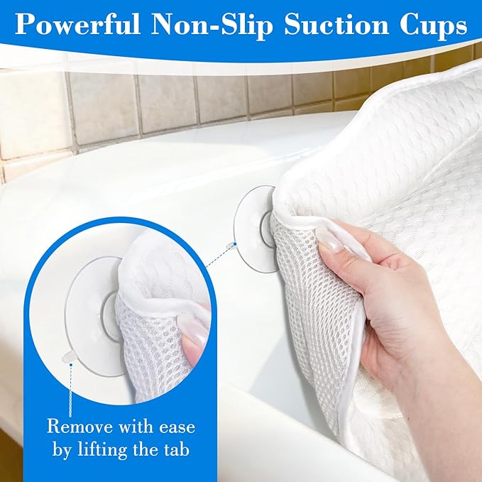 Bath Pillow Bathtub Pillow, Extra Soft & Comfortable Bath Pillows for Tub Head Neck and Back Support, with 4D Air Mesh Cushions & Non-Slip Suction Cups,Fits All Bathtub
