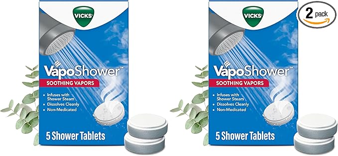 Vicks VapoShower, Shower Tablet, Shower Bomb, Aromatherapy Vapors, Eucaplytus & Menthol, Soothing Non-Medicated Vapor Steam, 5ct (Pack of 2)