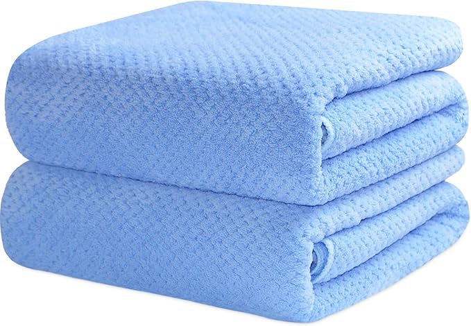 2 Pack Bath Towel Set, Waffle Bath Towel Set, Microfiber Super Soft Highly Absorbent, Sturdy Quick Drying Towels for Bathroom, Gym, Sports, Yoga (2 Piece 27" x 55", 2Blue)