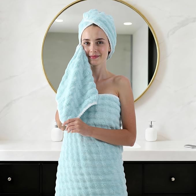 REDKISS 8-Piece Soft Bath Towel Sets, Extra Large 2 Bath Sheet (35×70 in), 2 Hand Towel, 4 Washcloth, Microfiber Quick Dry & Absorbent, Aqua Towels for Bathroom