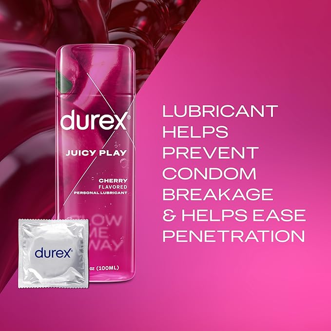 Durex Water Based Lube for Sex, Cherry Flavored, Anal & Sex Lube for Women & Men, Personal Lubricant for Oral & Anal,Lubricant & Toy Lube, 3.38 fl oz
