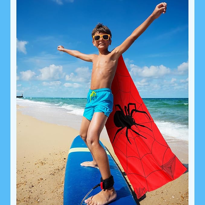Peryiter 2 Pcs Spider Beach Towel Quick Dry Towels Swimming Bath Shower Pool Travel Trips Vacations Absorbent Soft Beach Blanket, 58 x 28 Inches (Classic Spider)