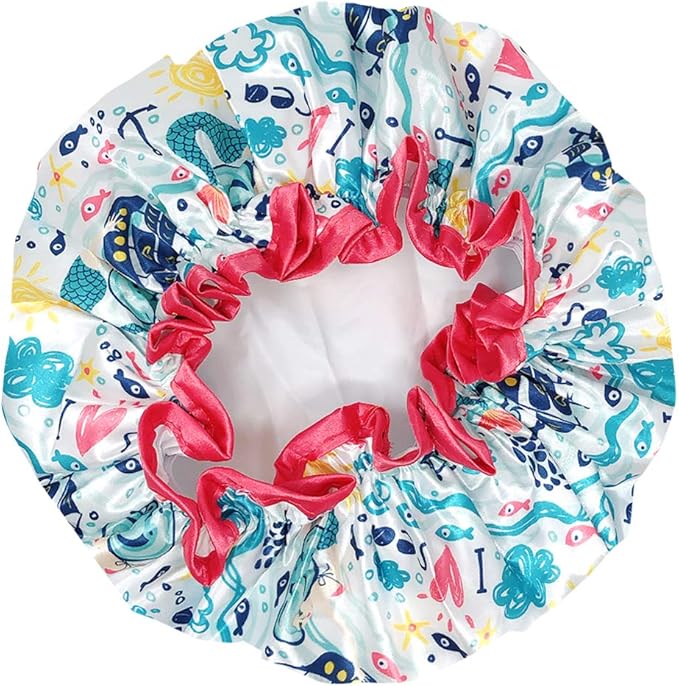 allydrew Reusable Women's Waterproof Shower Caps for Long Hair, Under the Sea