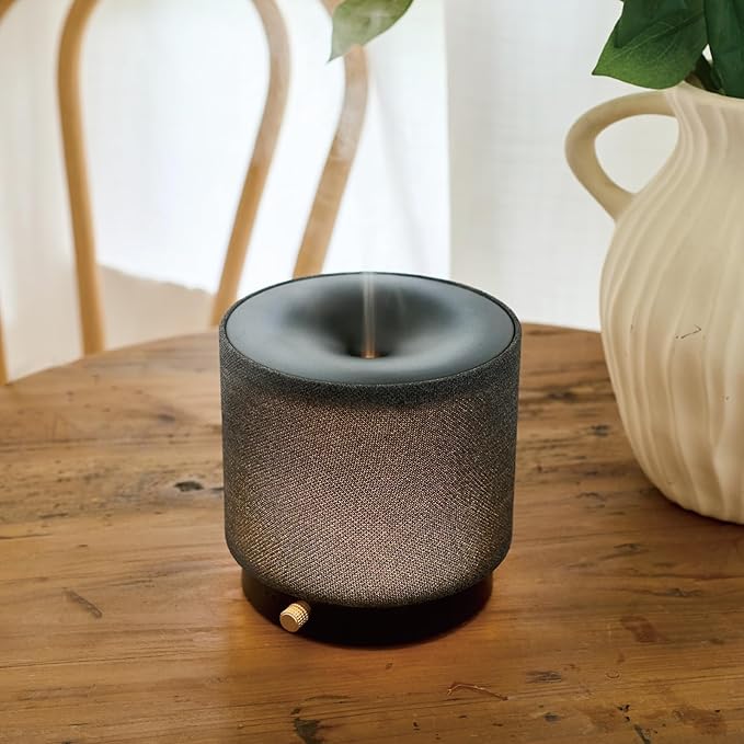 Elegant Fabric Aroma Diffuser - Quiet Essential Oil Diffuser with Soft Night Light, Perfect for Home, Office, and Yoga Space (M35-Black)