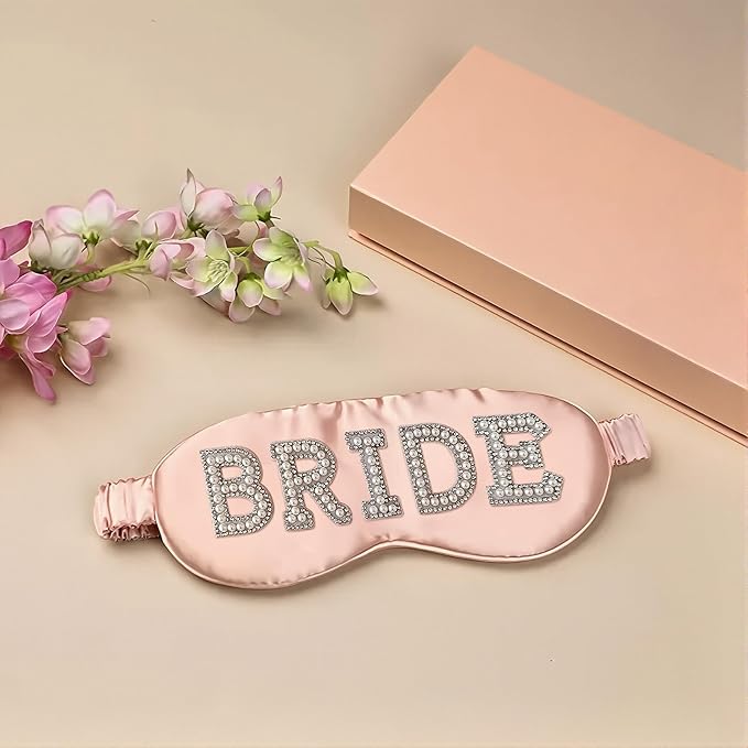 Bride Sleep Mask, Bride Eye Mask, Mrs Satin Bridal Eye Maskes Soft Sleep Maskes for Honeymoon Travel Meditation, Mrs Bridal Gifts to Adjust Night Sleeping, Sleeping Masks for Wedding (Pink-Bride)