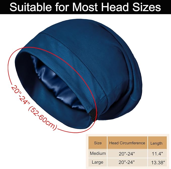 Satin Bonnet for Sleeping Night Cap, Adjustable Satin Lined Silk Bonnets Sleep Cap for Curly Hair Braids Beanie Black Women