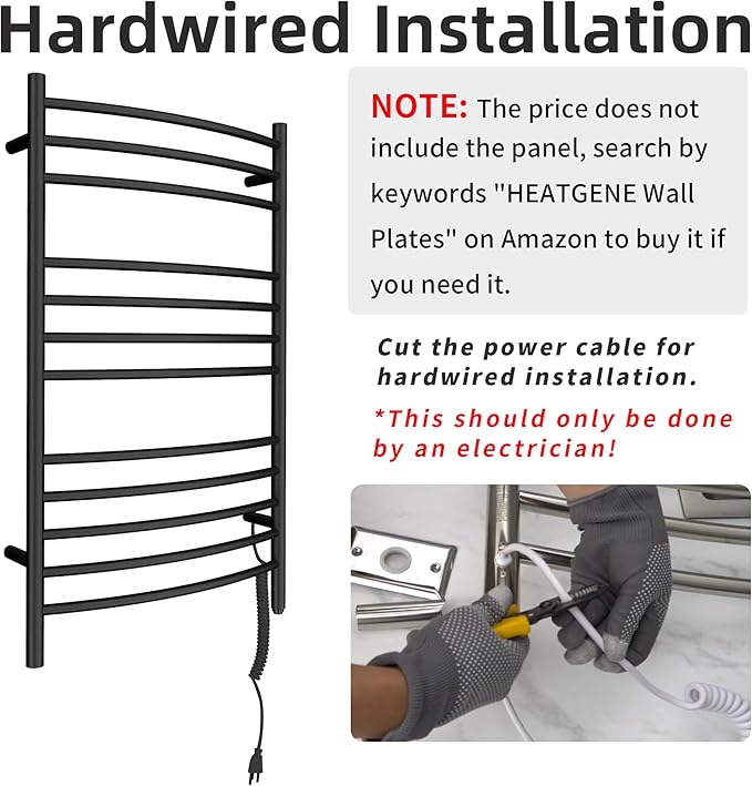 HEATGENE Towel Warmer Wall Mount Electric Plug-in/Hardwired Heated Towel Rack, 4-Supports Matte Black
