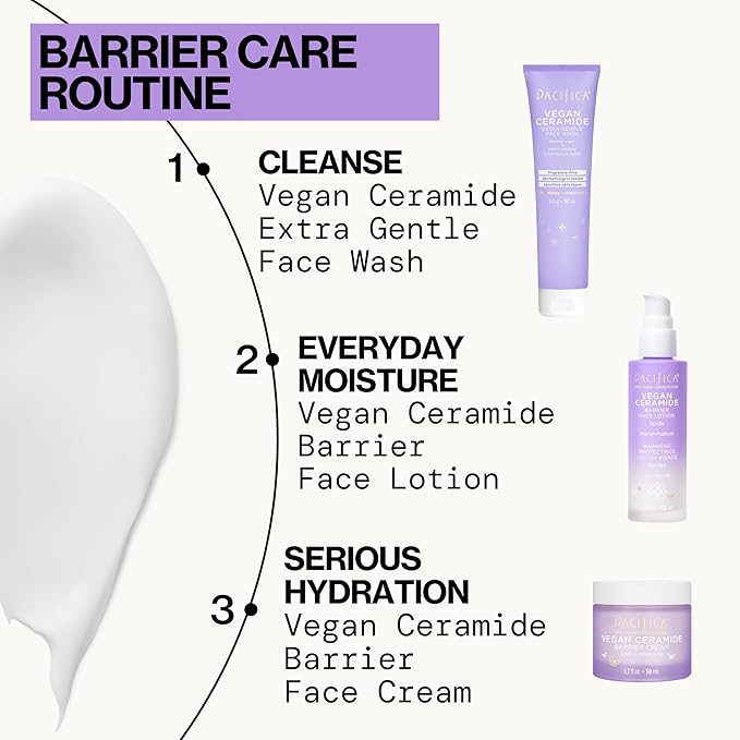Pacifica Vegan Ceramide Barrier Repair Face Lotion, Hydrating, Lightweight Moisturizer, For Dry Skin, Dermatologist Tested, Safe for Sensitive Skin, Fragrance Free, 100% Vegan + Cruelty Free