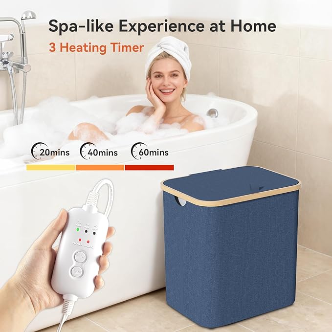 Towel Warmer & Laundry Basket 2-IN-1, Foldable Towel Warmer for Bathroom with Removable Heating Bag, 20/40/60Mins Fast Heating, Auto Shut-Off, Portbale Towel Warmer Fits 3 Large Towels Blankets - Blue