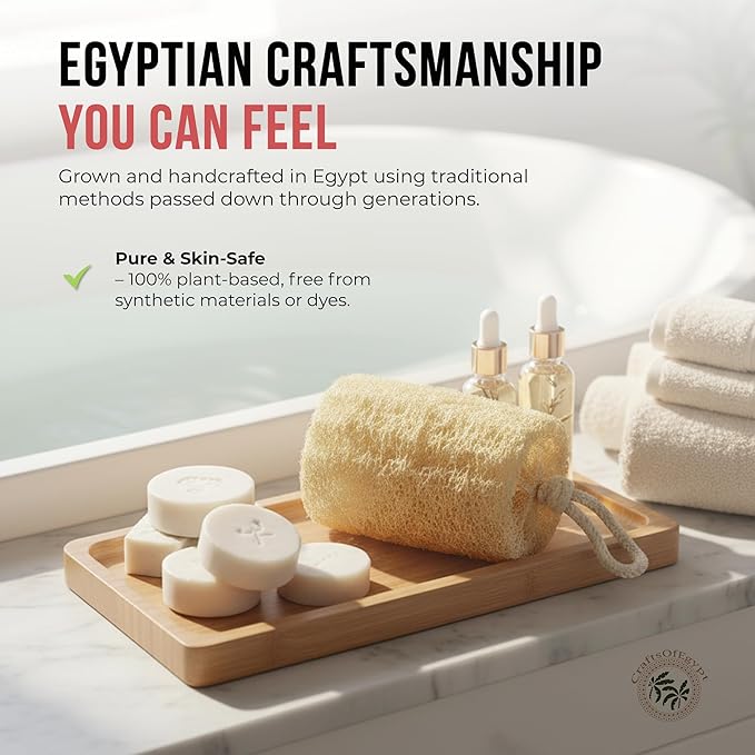 CraftsOfEgypt Luffa Body Scrubber – Plant-based Egyptian loofah shower sponge for men and women, luxury bath loofah sponge for face, back & body, gentle body scrubber, spa loofah pack of 3, 6x6 Inches