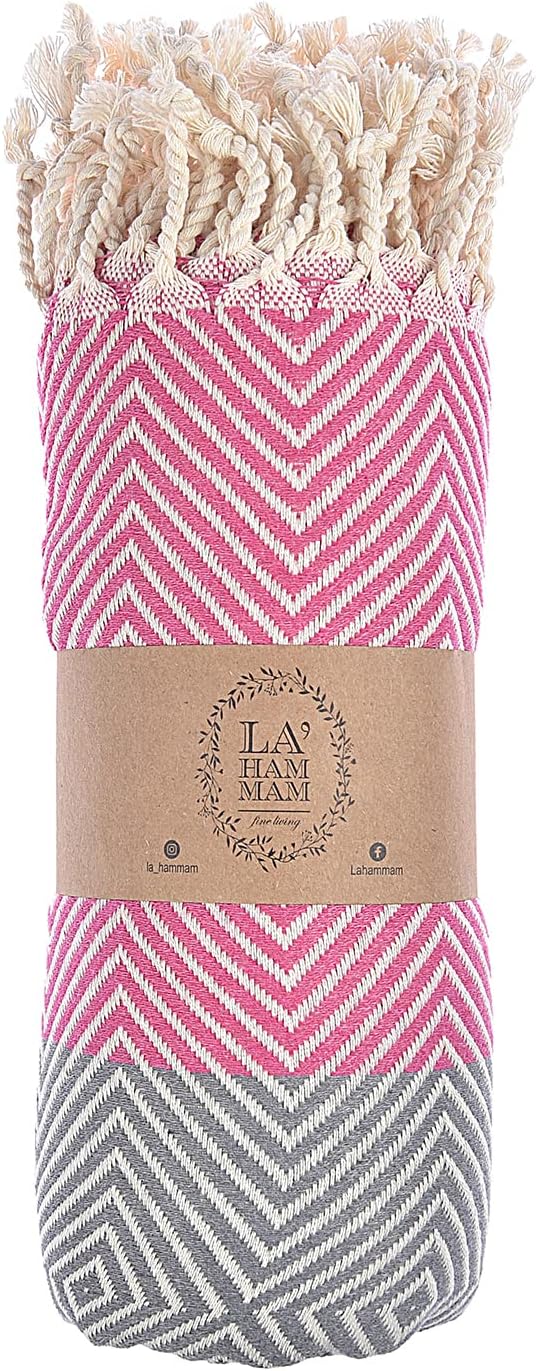 Beach Towel | Cotton Beach Towels, Easy to Carry, Sand Free, Highly Absorbent, Quick Dry, Turkish Towels for Travel Camping Bath Sauna Beach Gym Pool Yoga SPA by Lahammam, Design, Pink