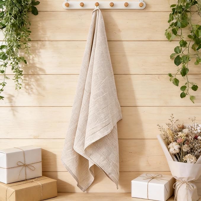 100% Linen Bath Towel 30x53 Inches with Hanging Loop – Lightweight, Quick-Dry & Highly Absorbent Thin Towel for Beach, Swim, Hotel, Spa & Bathroom – Soft Natural Hair & Body Shower Towel