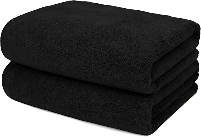 UNIMADE 2 Pack Salon Towels - Highly Absorbent and Quick Drying Hand Towels, Premium Wash Cloths for Bathroom, Gym, Shower, Hotel, and Spa - 16x27 inch (Black)