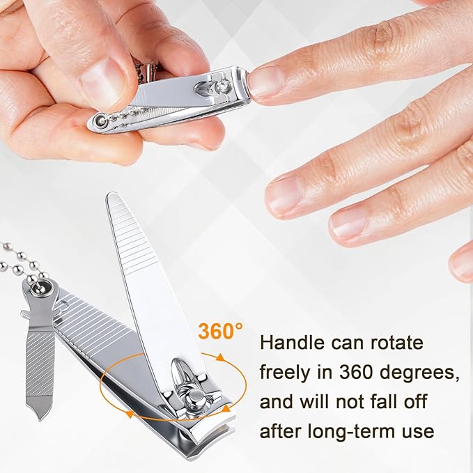 Bememo 24 Pcs Stainless Nail Clippers Set 2 Sizes Fingernail and Toenail Clippers with Chain Nail Cutter Tool Set Portable Travel Manicure Kit for Men Women Homeless Care Package Supplies(Silver)