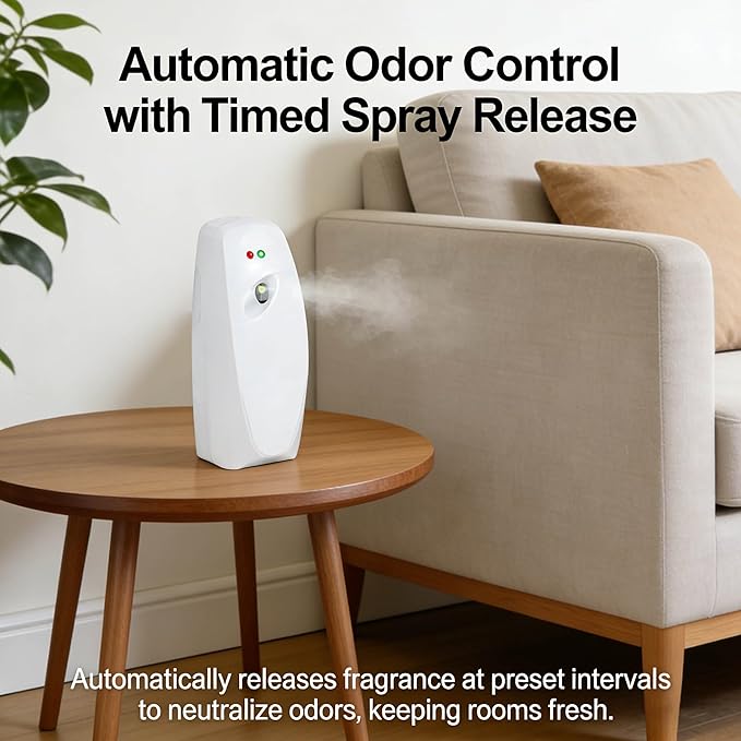 Automatic Air Freshener Dispensers, Timing Aromatherapy Diffuser for Bathroom, Office, Commercial & Home, 2 Pack Wall Mounted or Freestanding, White