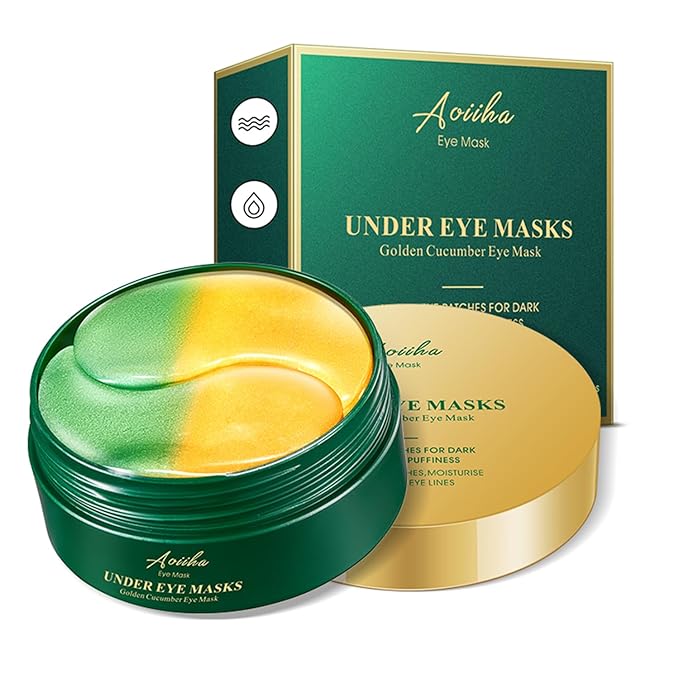 Gold Cucumber Under Eye Patches - 60 Pairs Hydrogel Eye Mask for Dark Circles & Wrinkles with Collagen, Hyaluronic Acid & Castor Oil, Hydrating & Smoothing Treatment - Gift Set for Men & Women