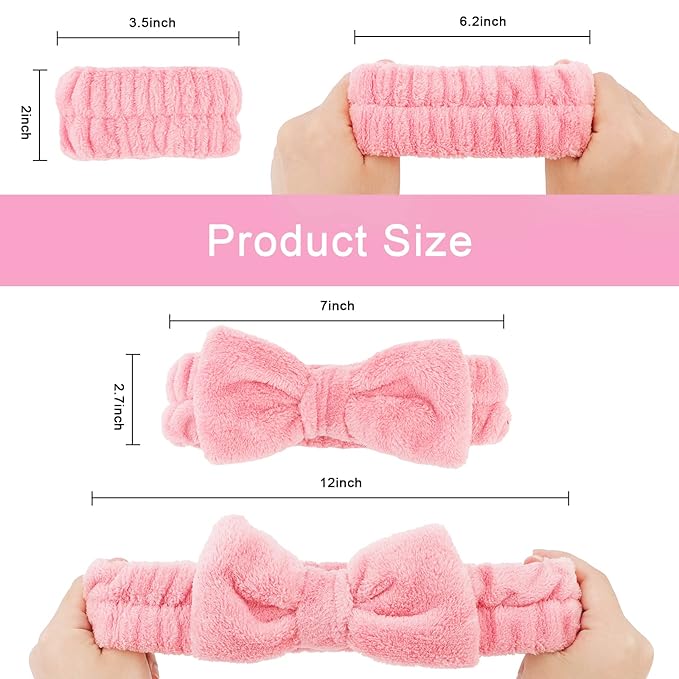 CIEHER 12 PCS Makeup Headband for Women Wrist Washband Scrunchies Cuffs for Washing Face, Soft Bow Hair Band Matching Wristbands, Spa Headband Coral Fleece Bow Headbands for Girls