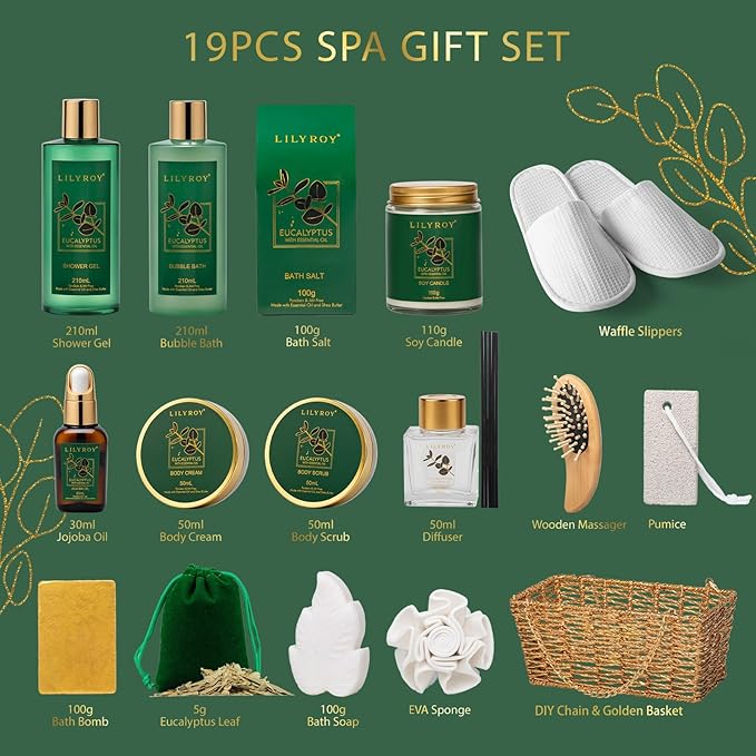 18-Piece Mother's Day Gift Basket for Mom, Gifts for Women - Spa Gift Basket for Women, Bath and Body Spa Kit for Men | Gift for Valentines Day Fathers Day Birthday Christmas Gifts Great for Holidays