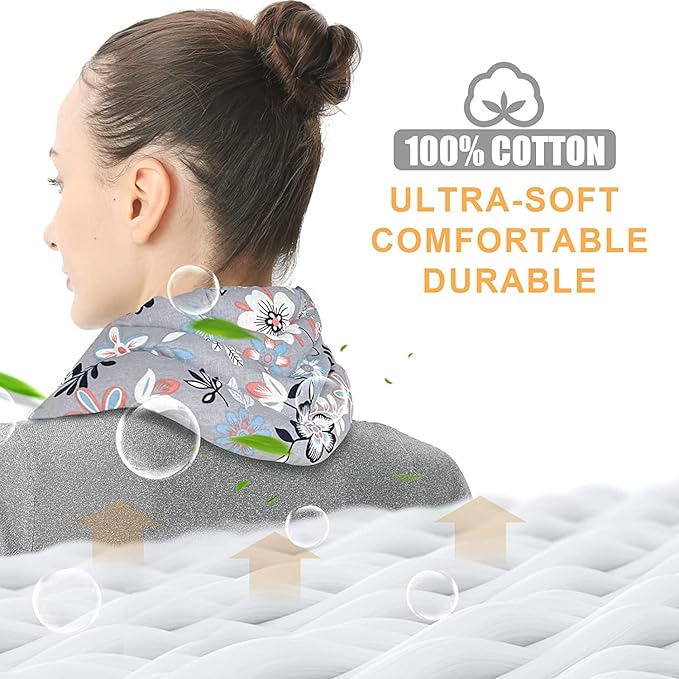 UNCN Long Wide Heating Pad for Neck and Shoulders Back 33x5.9in Microwavable Large Moist Heat Pack Warm Hot Compress Neck Wrap Weighted Bag Massage Reusable Herbal Nature Calming Portable Cotton