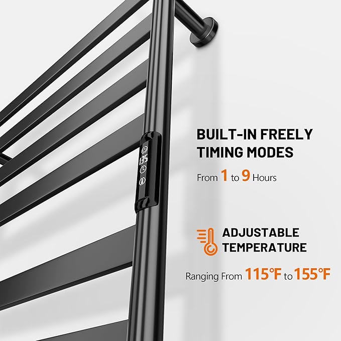 Paraheeter Wall Mounted & Freestanding Heated Towel Rack for Bathrooms. Electric Towel Warmer Rack Heater, Stainless Steel Black.