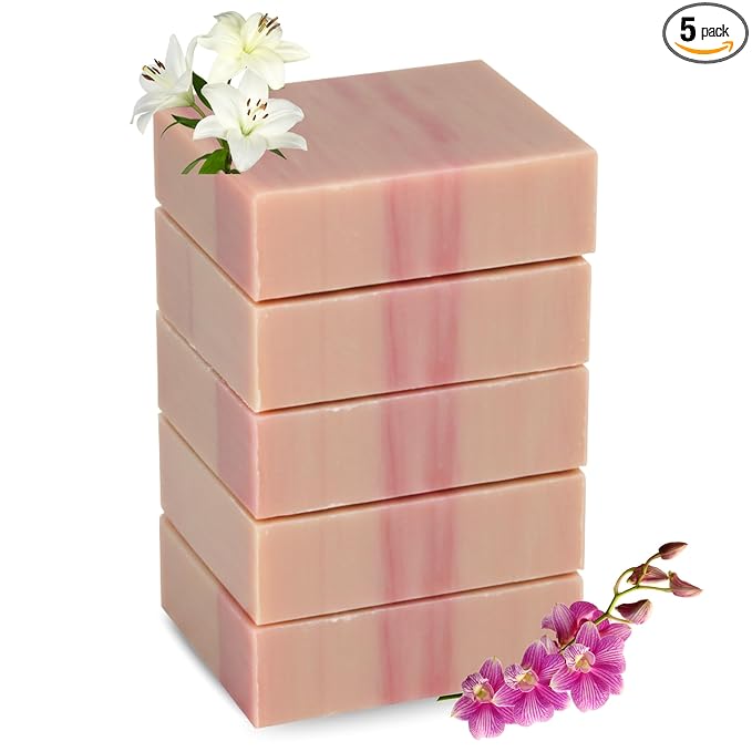 SSA White Orchid & Lily Scented Natural Soap Bars (5 Bars Pack), 3.5oz Moisturizing Triple Milled Soap Bars Enriched with Shea Butter, Non Toxic Pure Plant Oil Bath & Body Wash Bars for Men & Women