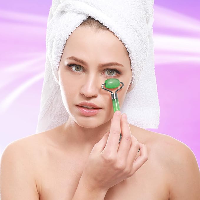 Mina Heal Jade Roller Face Massager - Lymphatic Drainage Massager Face Roller Massage Tool for Facial Lifting & Tightening, Anti-Wrinkles, Anti-Aging & Skin Rejuvenation (Jade Roller)