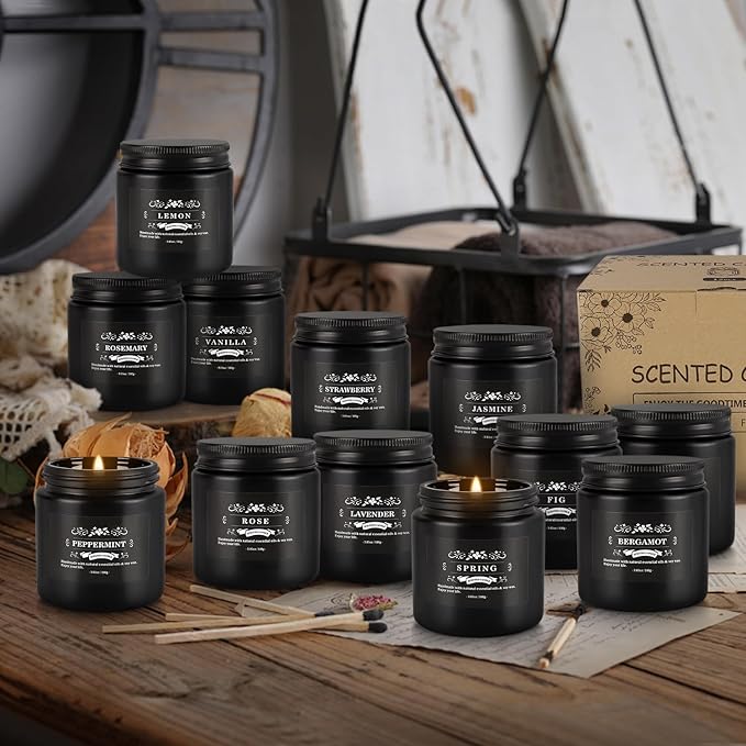 YOROXRG Scented Candles Gifts Set 12 Pack Soy Wax Travel Tin Jar Candles for Home 3.05 OZ for Mom for Christmas, Birthday, Thanksgiving, Mother's Day(Black)