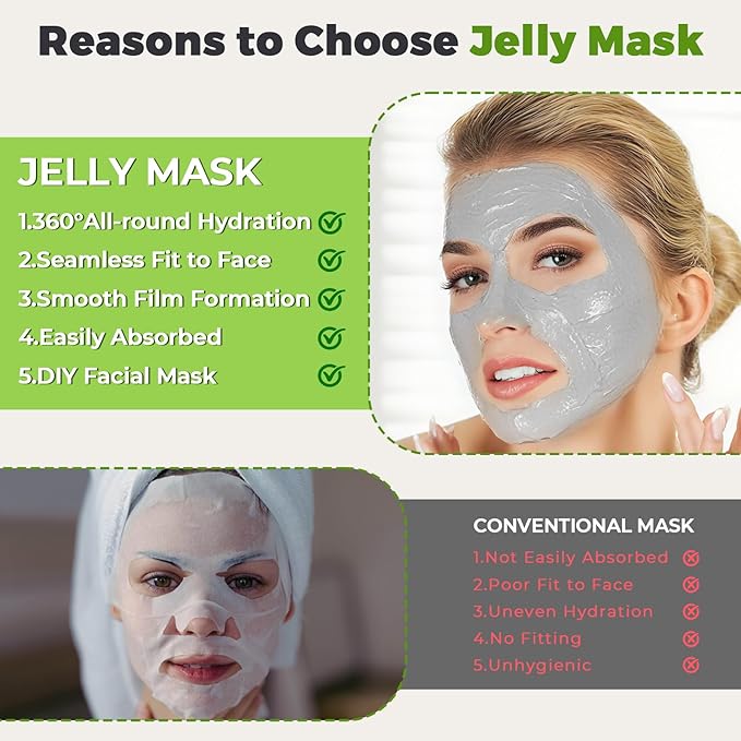 Pjordo Powder Jelly Mask for Facials Professional, Peel Off Facial Mask for Hydrating & Moisturizing, Hydrojelly Mask for Women Men Skin Care, Home DIY Spa Use for All Skin with Bamboo Charcoal