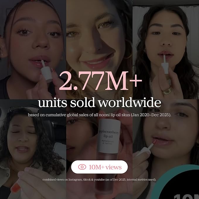 NOONI Korean Lip Oil - Applepeony | Long-Lasting, Moisturizing, Plumping, Revitalizing for Dry Lips, Waterproof, No Peel Off, Hydrating Lip Stain, Stocking Stuffers, Cute Stuff, 0.12 FL Oz