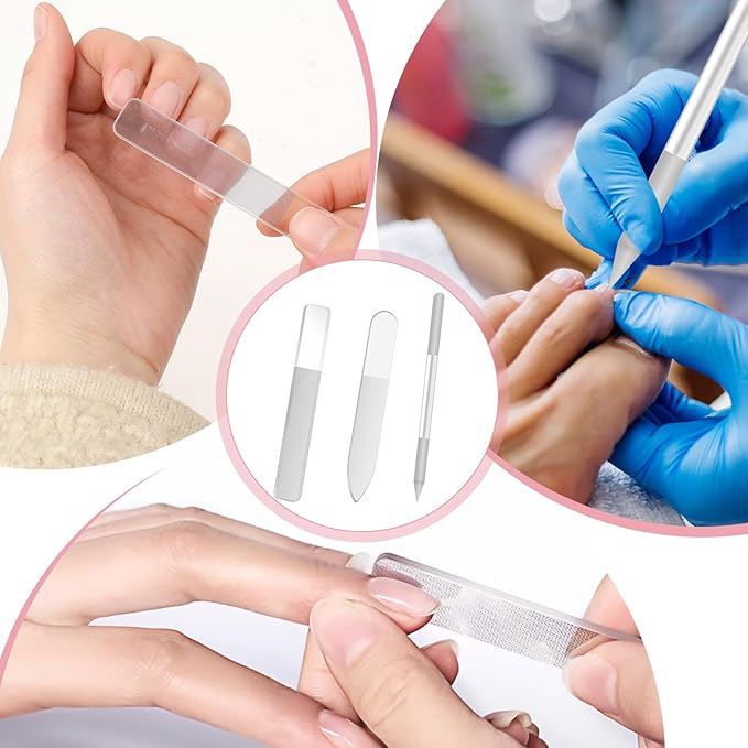 3 PCS Glass Nail Files for Natural Nails, Glass Nail Buffer and Shine Kit Professional Crystal Manicure Tools Double Sided Manicure Pedicure Tools Nails Kit for Shaping Buffing and Polishing Nailes