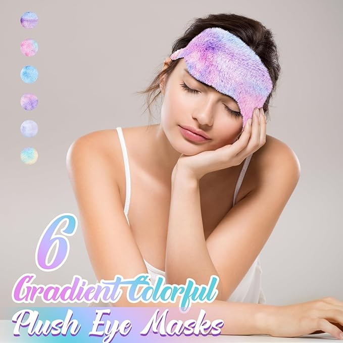 Geyoga 36 Pcs Plush Sleep Eye Mask Silk Furry Eye Covers for Sleeping Cute Sleep Mask Fluffy Comfortable Sleeping Blindfold for Travel Sleepover Nap Party Supply Girls Women, Rainbow Color