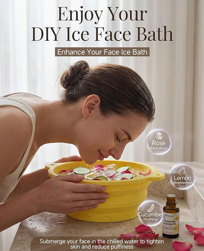 Face Ice Bath Bowl with Built-in Ice Tray, Collapsible Silicone Face Bowl for Ice, Durable Ice Facial Bowl for Cold Plunge Therapy, Skin Tightening, Acne Relief, Spa Tool for Home, Travel