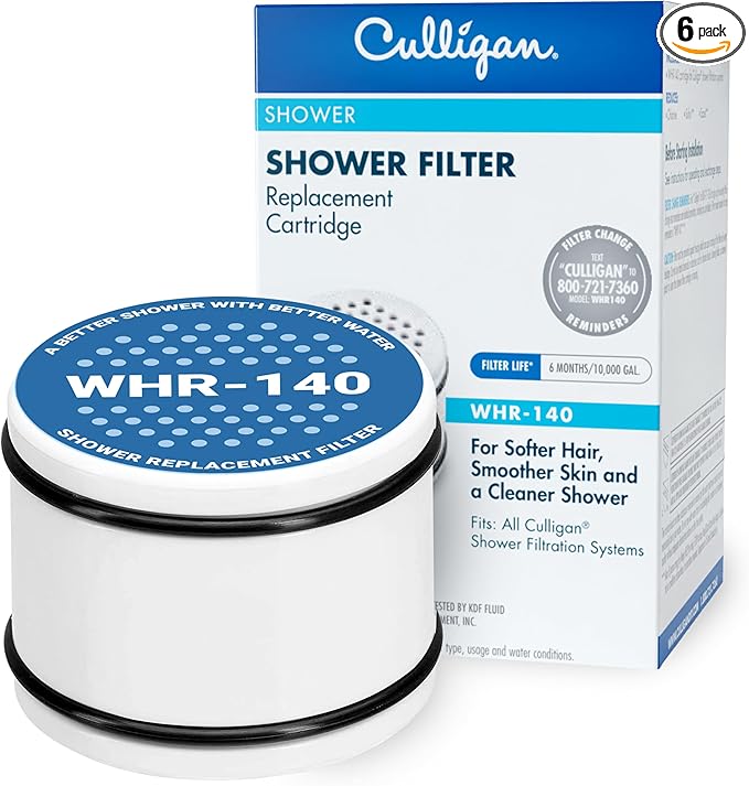 Culligan® Official Shower Filter Replacement WHR-140 Cartridge for Culligan Water Shower Filter Systems WHR-140,WSH-C125,ISH-100,HSH-C135,(Pack of 6)