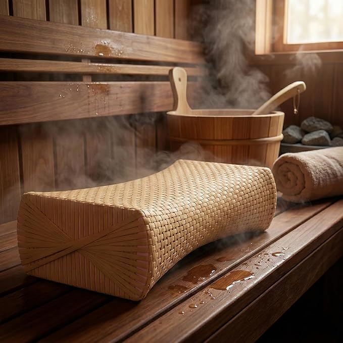 iplusmile Simulated Rattan Sauna Pillow - Ergonomic Sauna Neck Rest Pillow - Contour Bed Pillow Sauna Accessories for Relaxing Home Gym Saunas Rooms