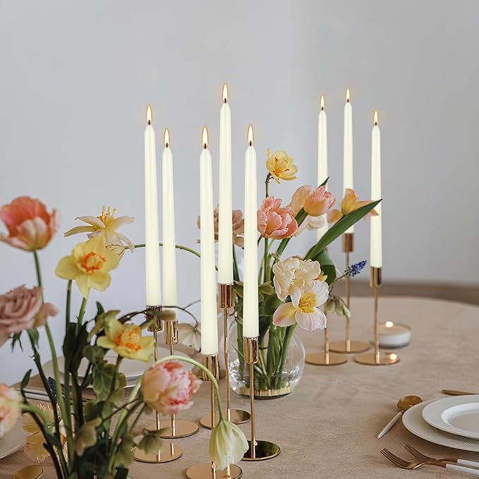 WPONSZU 50 Pack Ivory Taper Candles, 7-8 Hours Burn Time, Unscented, Smokeless and Dripless, 4/5 x 10 Inch for Christmas,Household,Dinner,Wedding,Valentine's Day,Party and Home Décor Candlesticks