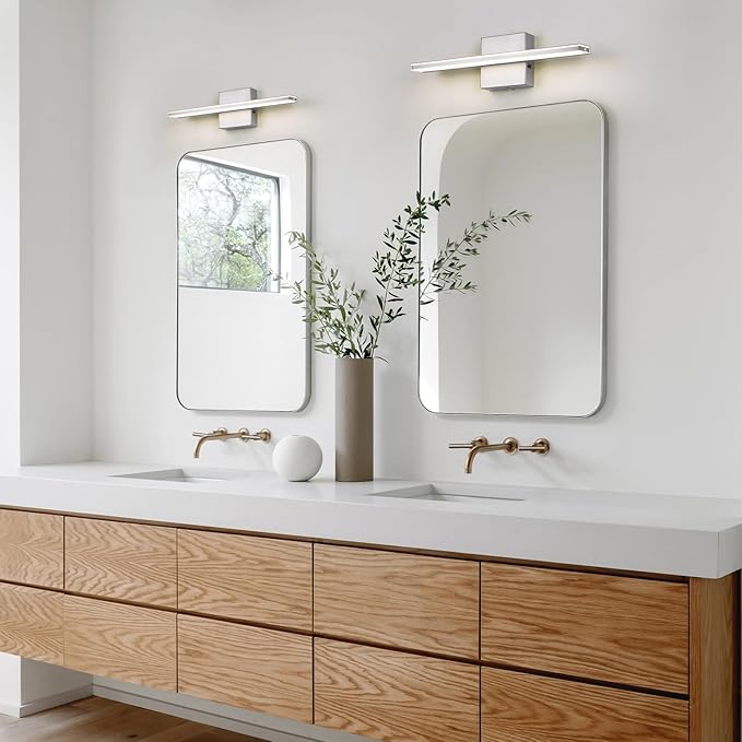 LED Brushed Nickel Vanity Lights for Bathroom Light Fixtures 5CCT Dimmable Vanity Light Bar Bathroom Lighting 15.7' Inch 12W