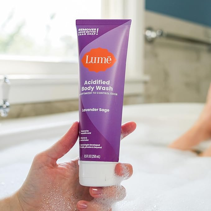 Lume Acidified Body Wash - 24 Hour Odor Control - Removes Odor Better than Soap - Moisturizing Formula - Formulated Without SLS or Parabens - OB/GYN Developed - 8.5 ounce (Pack of 2) (Lavender Sage)