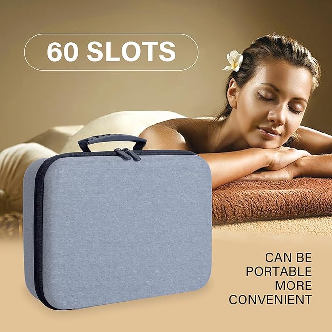 Essential Oils Carrying Case Holds 60 Grids for 1-3ML Roller Bottles 5ml, 10ml, 15ml Bottles Storage Organizer Bag Hard Shell EVA, Essential Oil Bag with Detachable Sponge Pad Grey