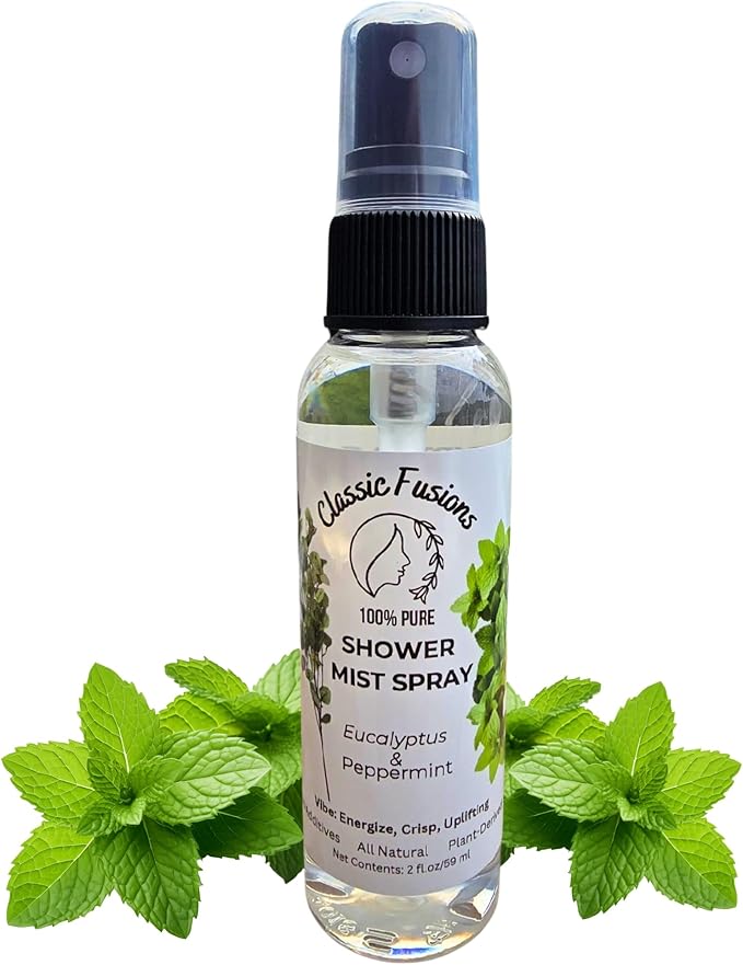 100% Pure Eucalyptus Shower Mist Spray- 2oz Natural Mist for Refreshing Scent. Invigorating & Refreshing- Perfect for Shower, Steam Room, Linens & Room Freshener (Peppermint)