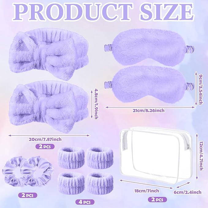 Hoteam 10 Pcs Spa Party Supplies Gift for Mother's Day Sleepover Party Favor Spa Headband Wristband Sleep Eye Mask Velvet Scrunchies for Skin Care Makeup Slumber Night Favor(Light Purple)