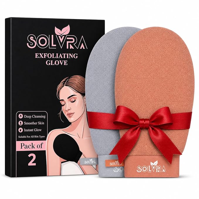Exfoliating Gloves – 100% Vegan Viscose Kessa Mitt for Dead Skin Removal, Self-Tan Fade, and Keratosis Pilaris – Dual-Texture Glove for Spa & Massage (2 Pack, Gray/Orange)